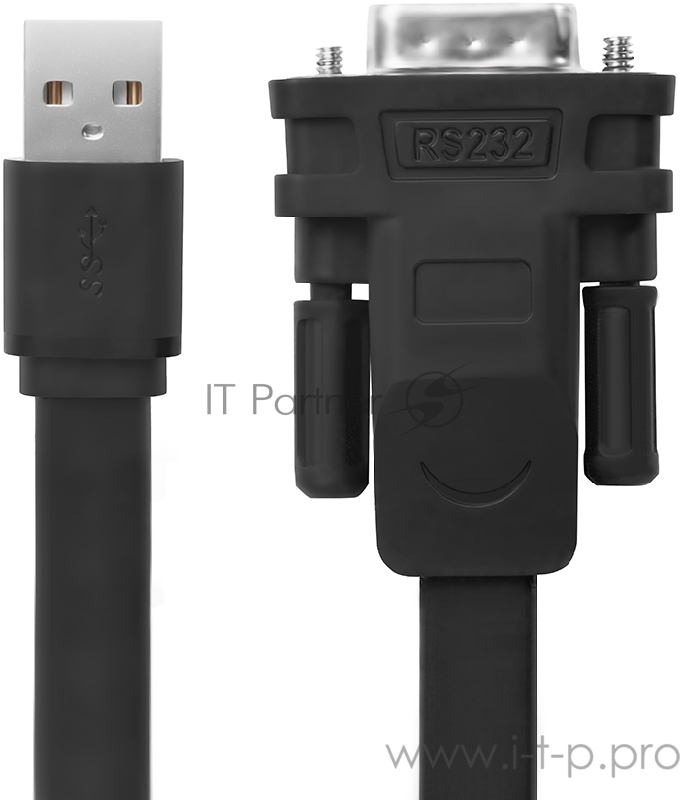Переходник Greenconnect Конвертер-переходник 0.5m плоский, черный, позолоченные коннекторы, 28/26 AWG, USB 2.0 AM / DB9 RS-232 PRO , чипсет PL2303RA (GCR-UOC5M-BCG-0.5m)