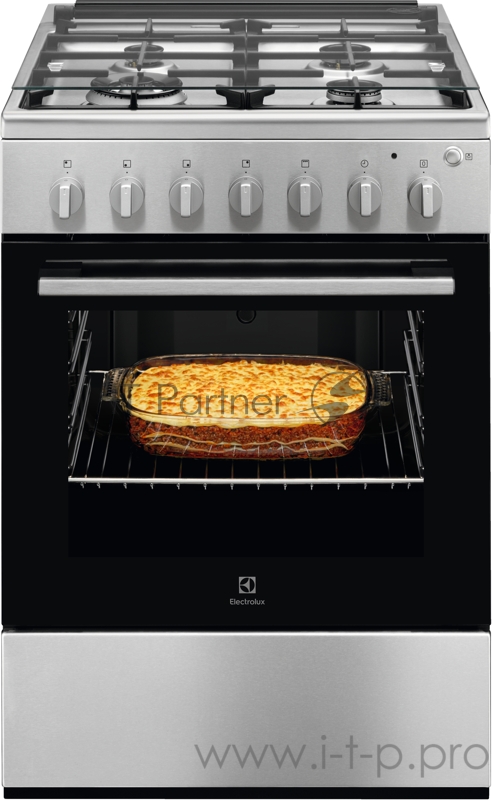 Газовая плита с газовой духовкой и электрическим грилем Electrolux RKG600005X, 60см шириной, нержавеющая сталь c Anti Finger Print, газовая духовка с электрическим грилем, электрический гриль, механический таймер с подачей звукового сигнала, 2 режима