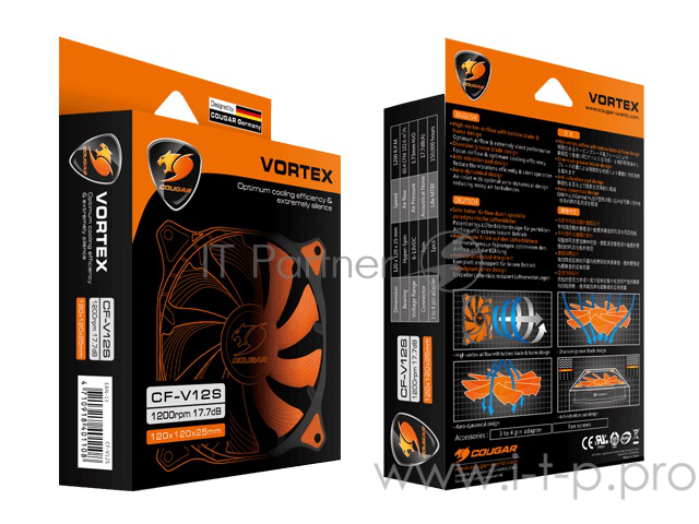 Вентиляторы Cougar VORTEX 120 Вентилятор VORTEX 120 120x 120x 25мм (60шт./кор, пит. от мат.платы и БП, 1200об/мин) (CF-V12S) Retail