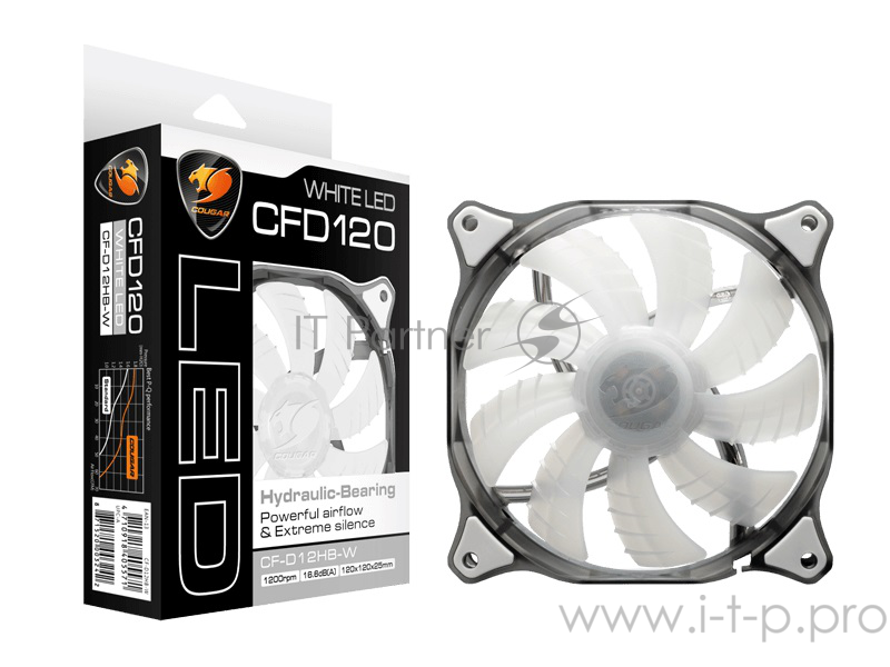 Вентиляторы Cougar CFD120 WHITE Вентилятор CFD120 WHITE 120x 120x 25мм (40шт./кор, пит. от мат.платы и БП, белая подсветка, 1200об/мин) (CF-D12HB-W) Retail