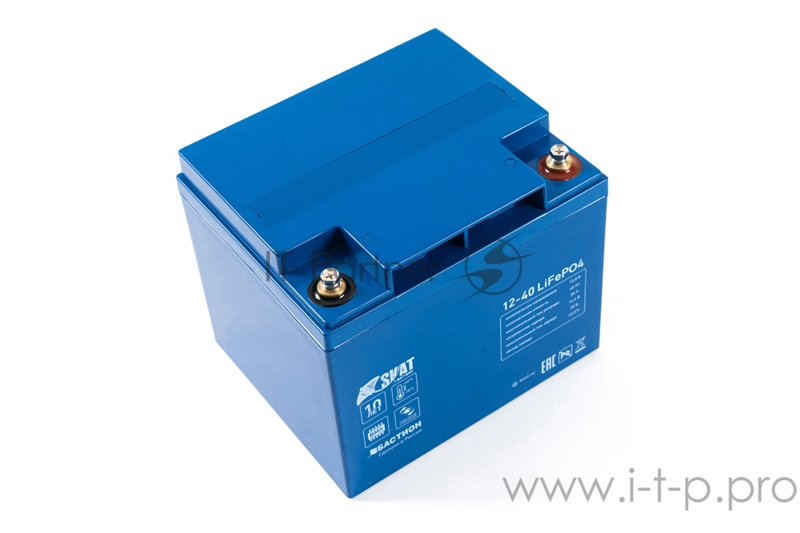Аккумуляторная батарея Skat i-Battery 12-40 LiFePo4, 12 В, 40 Ач Li-Ion АКБ, на базе LiFePO4 элементов IFR 32650, структура 4S7P. Номинальное напряжение 12,8 В, напряжение заряда до 14В. Максимальный ток разряда до 30 А ток заряда до 20А. Встроенная