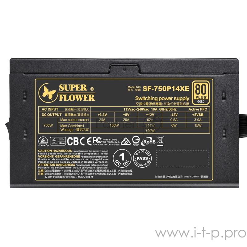 Блок питания 750 Ватт Super Flower Power Supply Legion GX PRO Gold, 750W, ATX, 120mm, 9xSATA, 4xPCI-E(6+2), APFC, 80+ Gold, Semi Modular