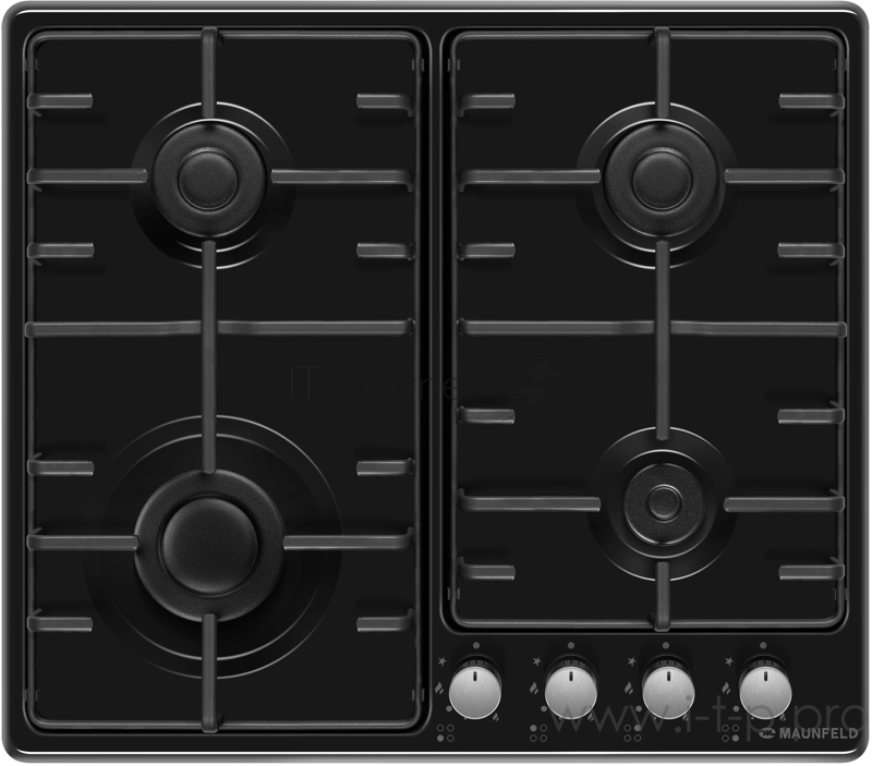 Встраиваемые газовые панели MAUNFELD Встраиваемые газовые панели MAUNFELD/ Тип: газовая 60см, Тип установки: независимая • Управление: фронтальное, переключатели поворотные, черный