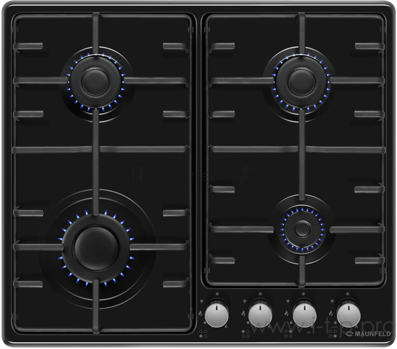 Встраиваемые газовые панели MAUNFELD Встраиваемые газовые панели MAUNFELD/ Тип: газовая 60см, Тип установки: независимая • Управление: фронтальное, переключатели поворотные, черный