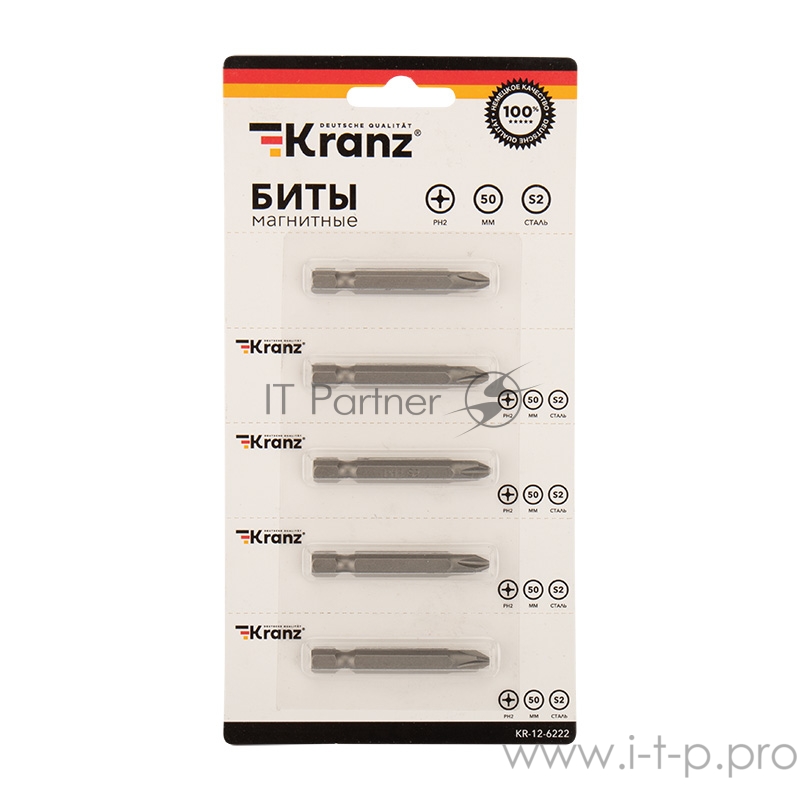 Бита PH 2x50 мм для шуруповерта сталь S2 5 шт. (лента) Kranz