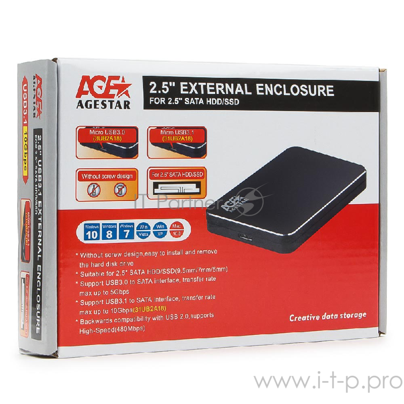 Контейнер для HDD AgeStar 3UB2A18 (BLACK) USB 3.0 Внешний корпус 2.5