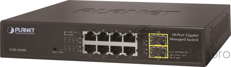 Коммутатор PLANET Technology GSD-1020S IPv6 Managed 8-Port 10/100/1000Mbps + 2-Port 100/1000X SFP Gigabit Ethernet Switch (Internal Power Supply)