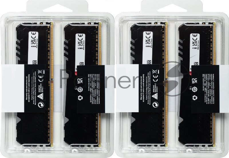 Память оперативная Kingston 64GB 2666MHz DDR4 CL16 DIMM (Kit of 4) 1Gx8 FURY Beast RGB