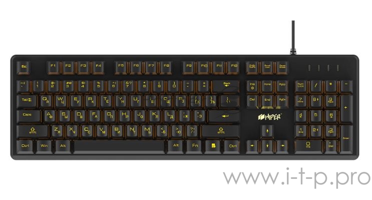 Игровая клавиатура чёрная HIPER GK-4 CRUSIDER (Slim, USB, Xianghu Blue switches, Янтарная подсветка, Влагозащита)