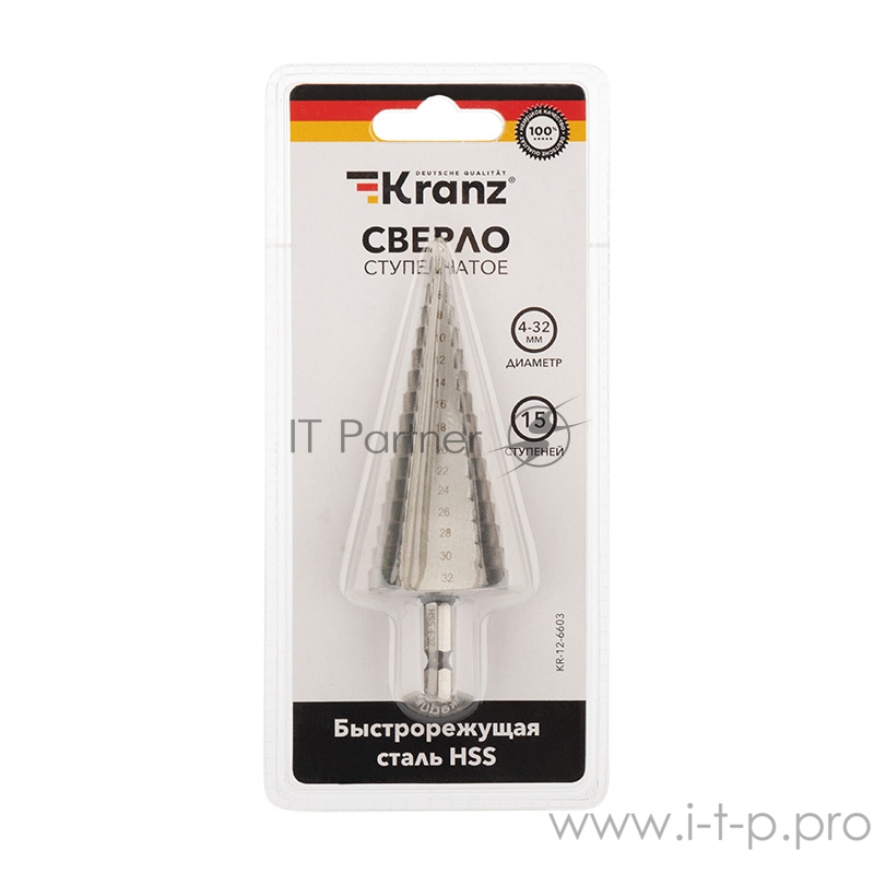 Сверло по металлу ступенчатое 4,0-32,0 мм Kranz