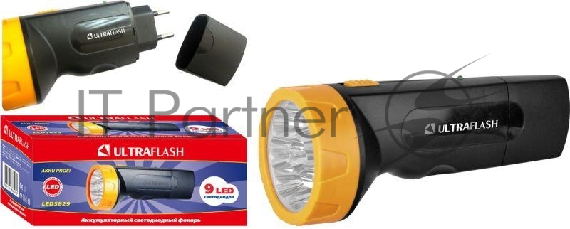 Ultraflash Фонари Ultraflash LED3829 (фонарь аккум 220В, черн /желт, 9 LED, SLA, пластик, коробка)