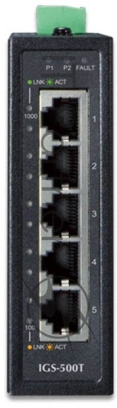 Индустриальный неуправляемый коммутатор Planet IGS-500T IP30 Compact size 5-Port 10/100/1000T Gigabit Ethernet Switch (-40~75 degrees C)