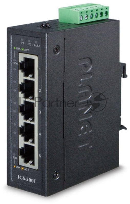 Индустриальный неуправляемый коммутатор Planet IGS-500T IP30 Compact size 5-Port 10/100/1000T Gigabit Ethernet Switch (-40~75 degrees C)