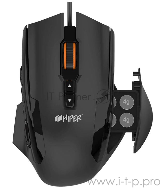 Игровая мышь чёрная HIPER QM-3 SOLATRIS (USB, 12 кнопок, 10800 dpi, PMW3366, OMRON, RGB подсветка, регулировка веса)