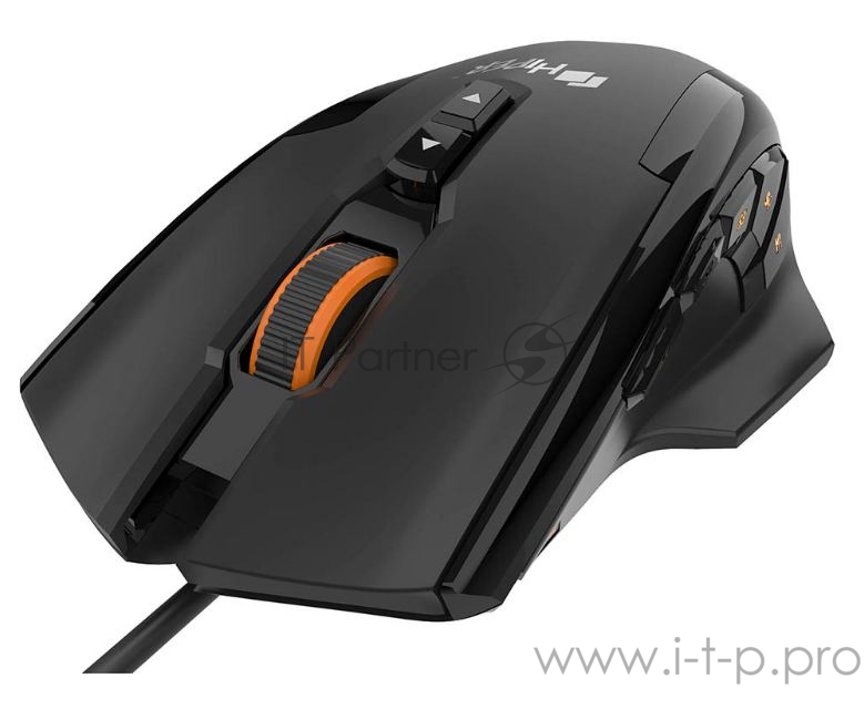 Игровая мышь чёрная HIPER QM-3 SOLATRIS (USB, 12 кнопок, 10800 dpi, PMW3366, OMRON, RGB подсветка, регулировка веса)