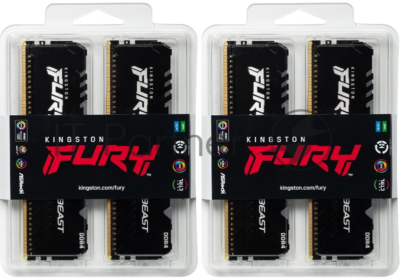 Память оперативная Kingston 32GB 3200MHz DDR4 CL16 DIMM (Kit of 4) FURY Beast RGB