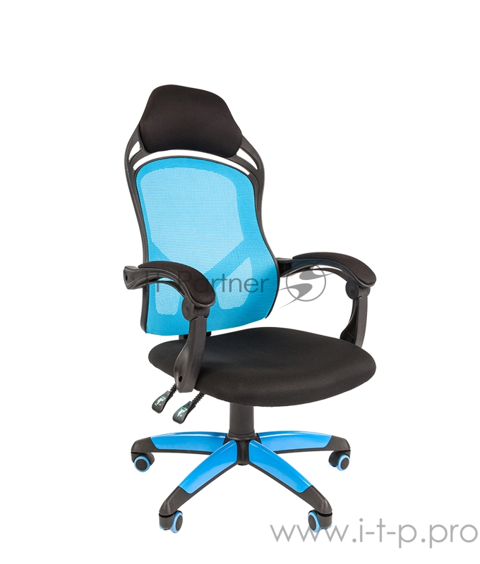 Игровое кресло Chairman game 12 чёрное/голубое (ткань, сетчатый акрил, пластик, газпатрон 3 кл, ролики, механизм качания)