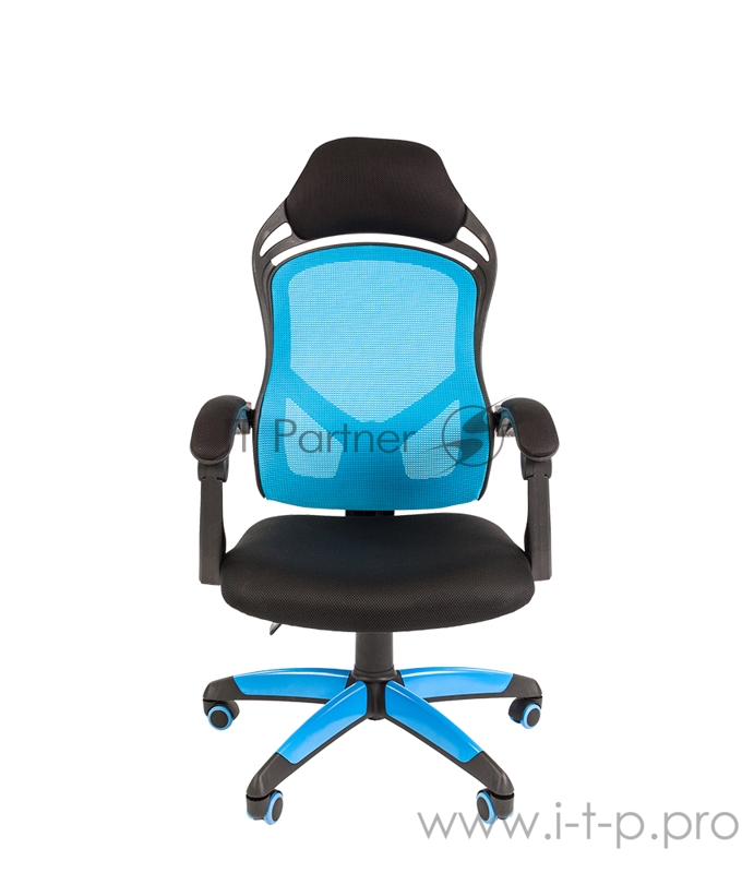 Игровое кресло Chairman game 12 чёрное/голубое (ткань, сетчатый акрил, пластик, газпатрон 3 кл, ролики, механизм качания)