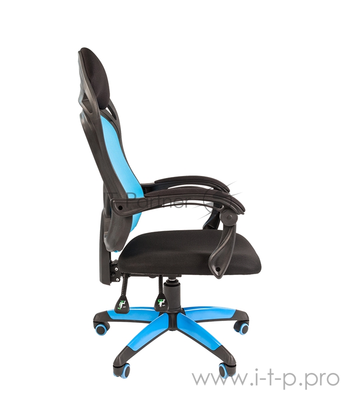 Игровое кресло Chairman game 12 чёрное/голубое (ткань, сетчатый акрил, пластик, газпатрон 3 кл, ролики, механизм качания)