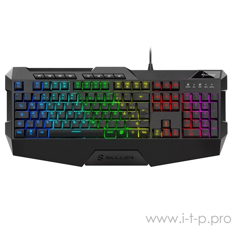 Игровая клавиатура Sharkoon Skiller SGK4 (резиновые колпачки, RGB подсветка, USB)