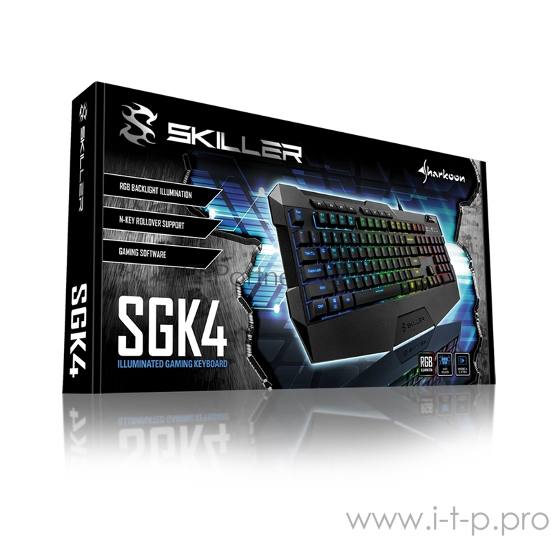 Игровая клавиатура Sharkoon Skiller SGK4 (резиновые колпачки, RGB подсветка, USB)