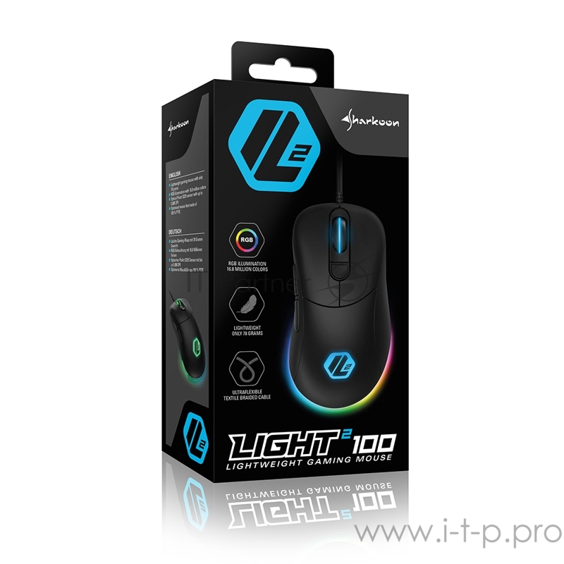 Игровая мышь Sharkoon Light2 100 (PixArt PMW 3325, 6 кнопок, 5000 dpi, USB, RGB подсветка)