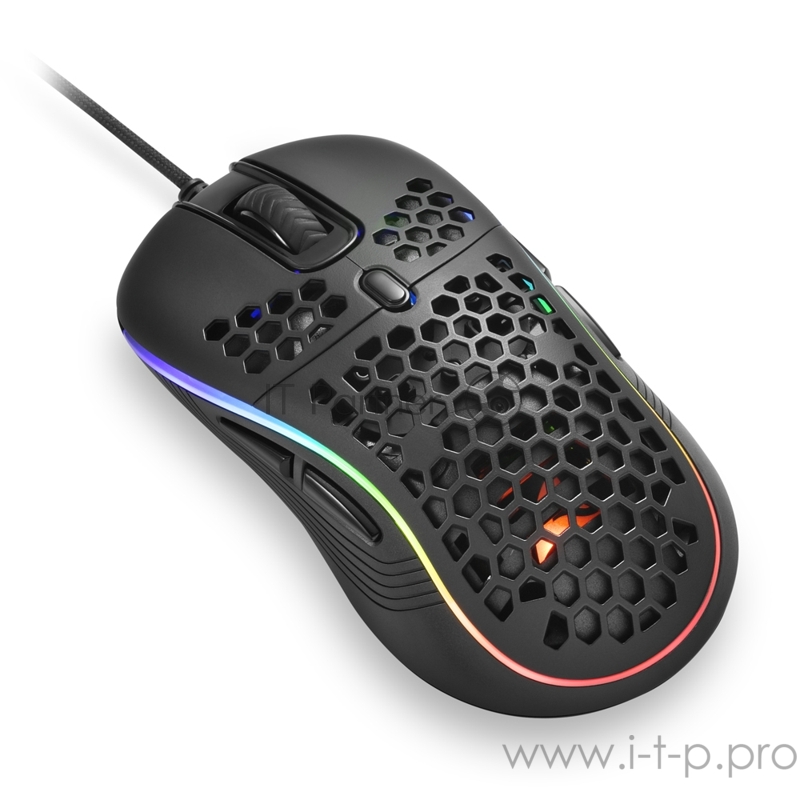 Игровая мышь чёрная Sharkoon Light2 S (PixArt PMW 3327, Omron, 8 кнопок, 6200 dpi, USB, RGB подсветка)