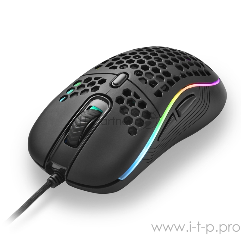 Игровая мышь чёрная Sharkoon Light2 S (PixArt PMW 3327, Omron, 8 кнопок, 6200 dpi, USB, RGB подсветка)
