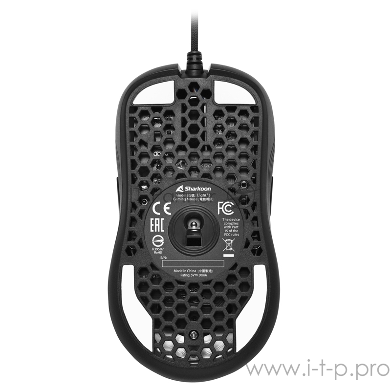 Игровая мышь чёрная Sharkoon Light2 S (PixArt PMW 3327, Omron, 8 кнопок, 6200 dpi, USB, RGB подсветка)