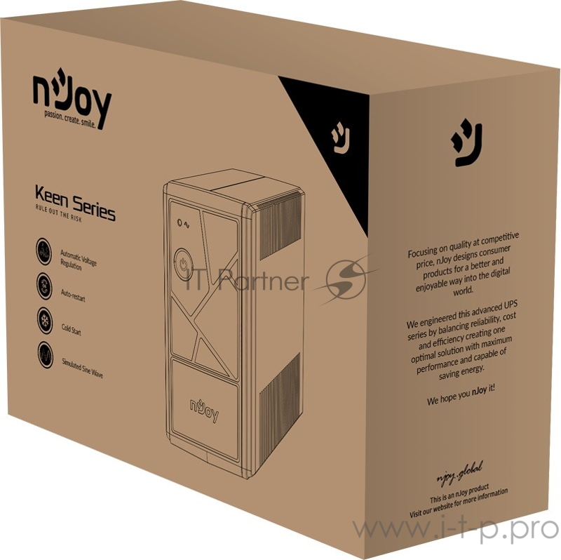 ИБП nJOY UPS 800VA Keen 800 USB (эфективная мощьность 600Вт, батарея 9 Ач, 4 розетки)
