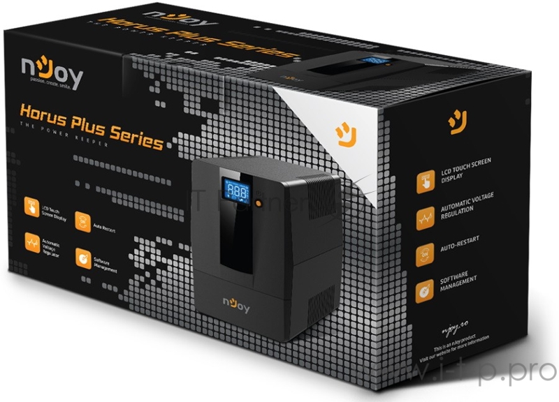 ИБП nJOY UPS 600VA Horus Plus 600 (эфективная мощьность 360Вт, LCD, ,батарея 7 Ач, 2 евро розетки)