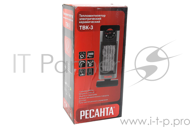 Тепловые пушки Ресанта ТВК-3 67/2/5 Тепловентилятор { 220-240 В, 50 Гц, Мощность 2 кВт, 2 режима работы, LED - ДисплейКерамический ТЭН, Защита от перегрева }