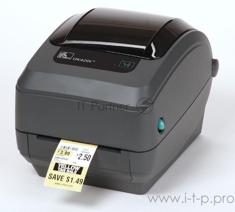 Термотрансферный принтер Zebra GK420t, для печати этикеток, 104мм, черный (USB, LAN)