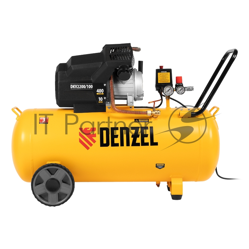 Компрессор DENZEL воздушный DKV2200/100,Х-PRO 2.2 кВт, 400 л/мин, 100л 58079