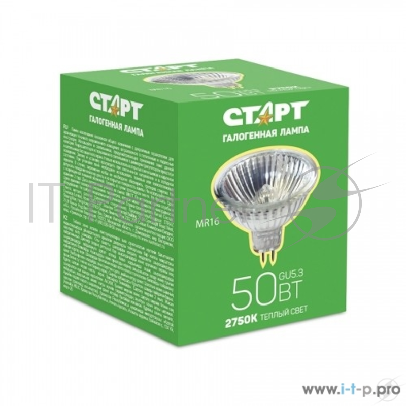 Галогенные лампы накаливания СТАРТ (4607175850865)Галогенная лампа. Теплый свет. Цоколь GU5.3. MR16 12V50W EXN -10/200