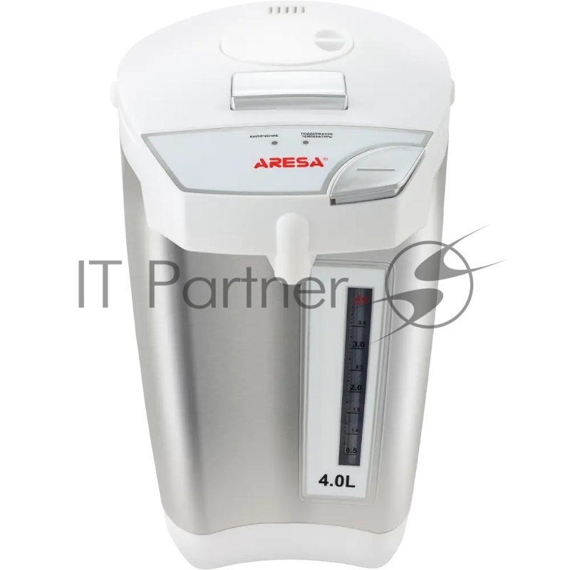 Термопот ARESA AR-4002 230 В, 50 Гц, 800 Вт Объём: 4 л Мощность: 800 Вт Материал корпуса: Нержавеющая сталь Материал колбы: Нержавеющая сталь Закрытый нагревательный элемент Механическая помпа, электропомпа, автоматическая подача Поддержание температ