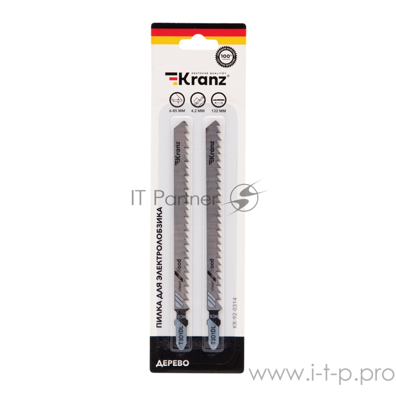 Пилка для электролобзика по дереву KRANZ T301DL 132 мм 6 зубьев на дюйм 6-85 мм (2 шт./уп.)
