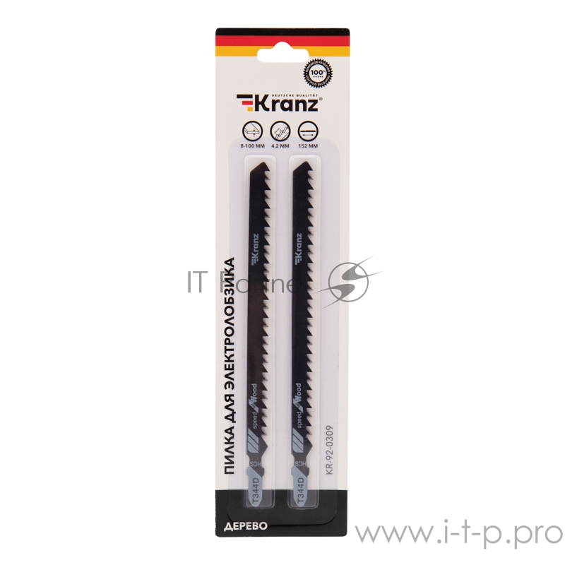 Пилка для электролобзика по дереву KRANZ T344D 152 мм 6 зубьев на дюйм 8-100 мм (2 шт./уп.)