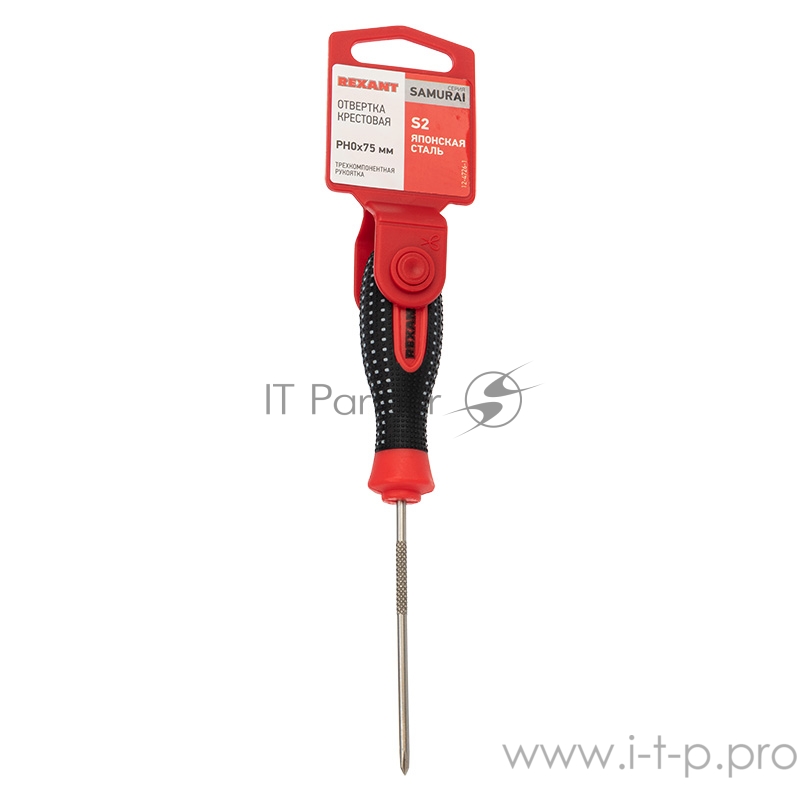 Отвертка крестовая PH 0х75 мм, трехкомпонентная рукоятка, сталь S2 REXANT