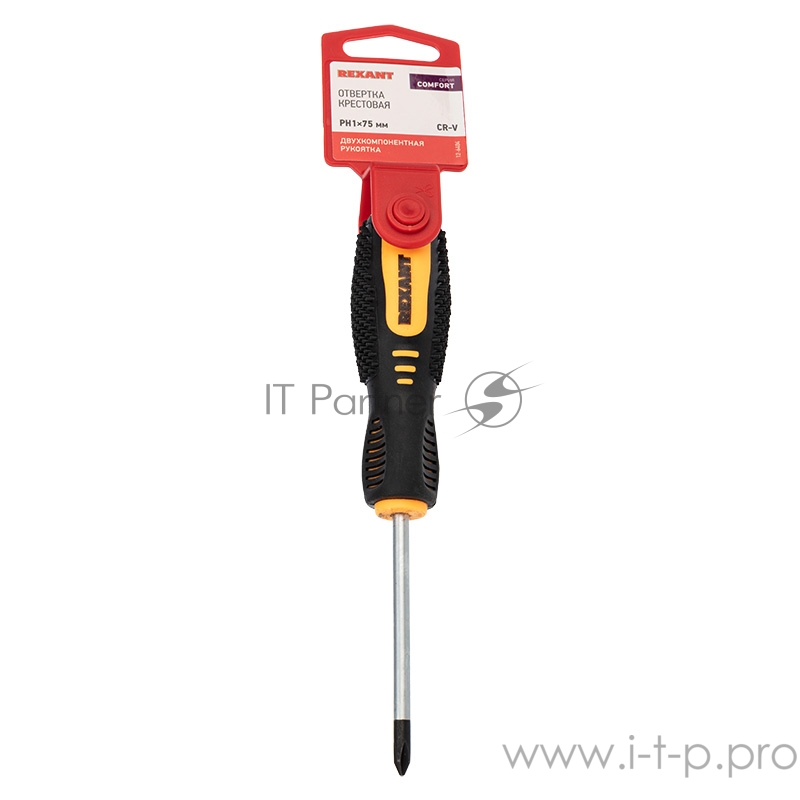 Отвертка крестовая PH 1х75 мм, двухкомпонентная рукоятка REXANT