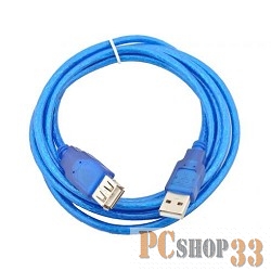 Кабель TELECOM Кабель удлинительный (VUS6956T-5MTBO) USB2.0 AM/AF прозрачная, голубая изоляция 5.0m 6937510850754