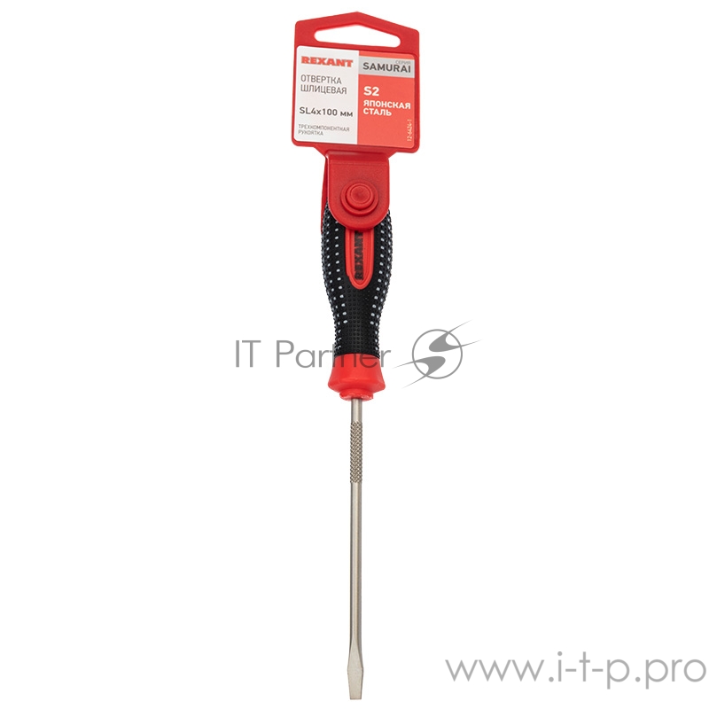 Отвертка шлицевая SL 4х100 мм, трехкомпонентная рукоятка, сталь S2 REXANT