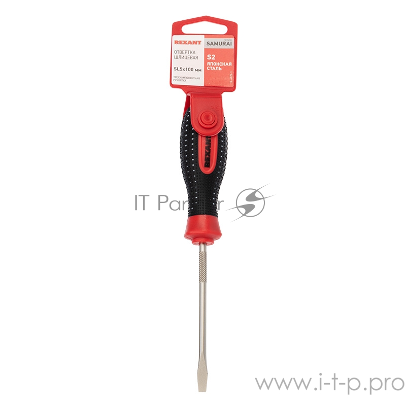 Отвертка шлицевая SL 5х100 мм, трехкомпонентная рукоятка, сталь S2 REXANT