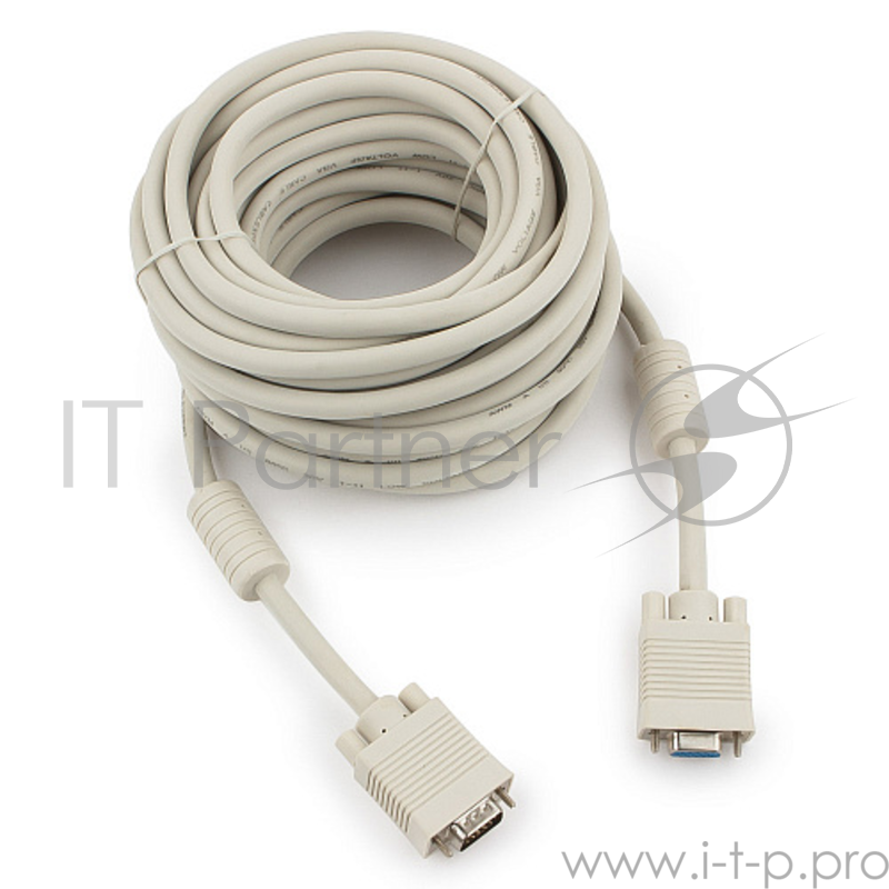 Кабель Gembird/Cablexpert CC-PPVGAX-10m, Кабель удлинитель VGA Premium , 10м, 15M/15F, серый, тройной экран, феррит.кольца