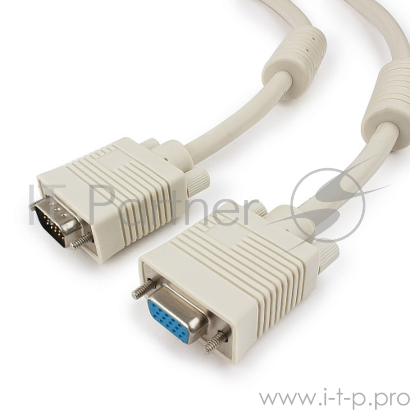 Кабель Gembird/Cablexpert CC-PPVGAX-10m, Кабель удлинитель VGA Premium , 10м, 15M/15F, серый, тройной экран, феррит.кольца