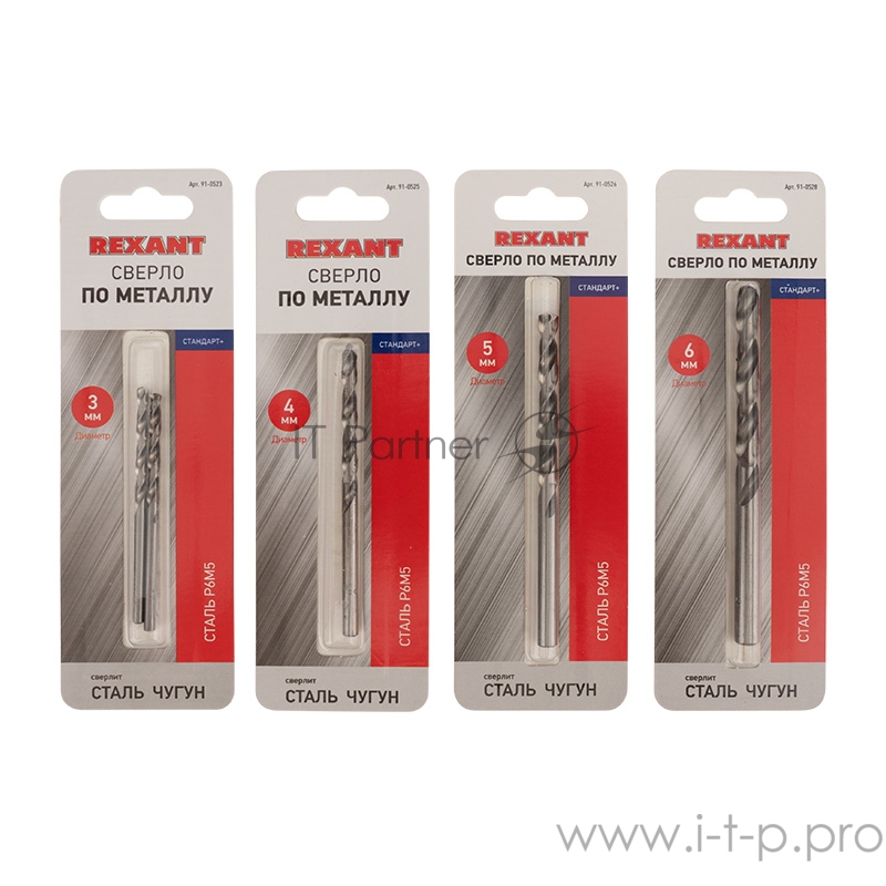 Набор сверл по металлу Слесарь Mini (P6M5) диаметр 3-4-5-6 мм (4 шт.) REXANT