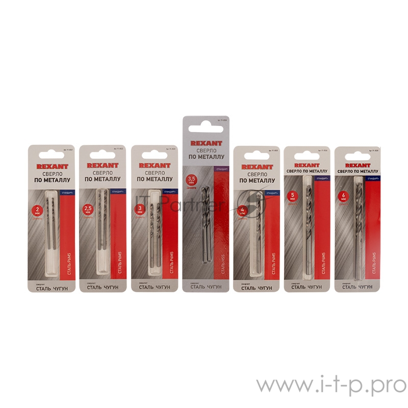 Набор сверл по металлу Слесарь Standart (P6M5) диаметр 2-2,5-3-3,5-4-5-6 мм (7 шт.) REXANT