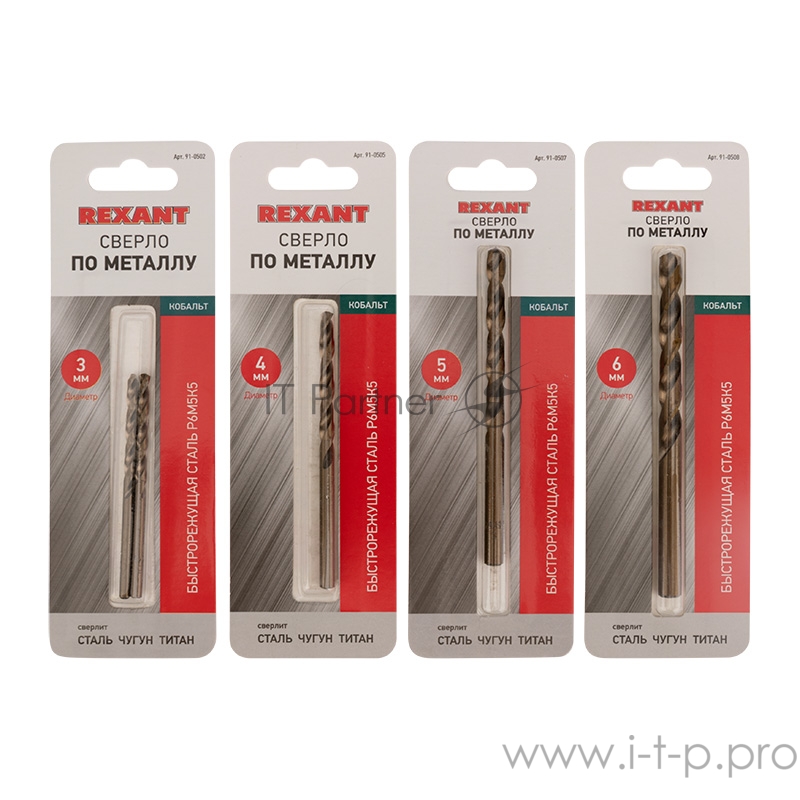 Набор сверл по металлу Токарь Mini (P6M5K5) диаметр 3-4-5-6 мм (4 шт.) REXANT