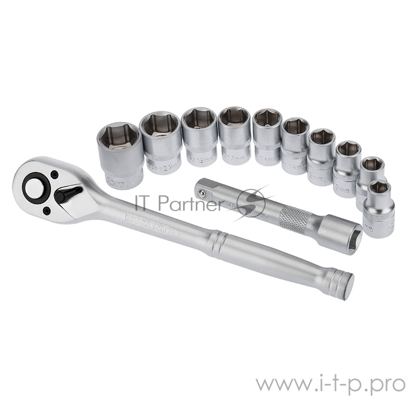 Набор торцевых головок REXANT 1/2, головки 10-24 мм, с трещоточным ключом, 12 предметов