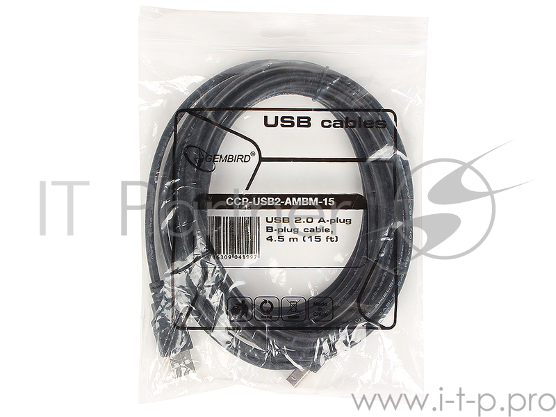 Кабель Gembird CCP-USB2-AMBM-15 USB 2.0 кабель PRO для соед. 4.5м AM/BM позол. контакты, пакет